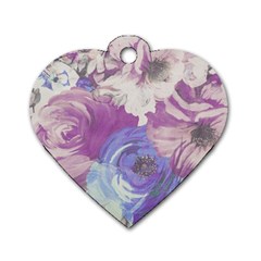 Floral Vintage Wallpaper Pattern Dog Tag Heart (one Side) by Vaneshart