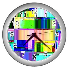 Glitch Art Abstract Wall Clock (silver) by Vaneshart