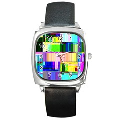 Glitch Art Abstract Square Metal Watch by Vaneshart