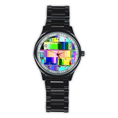 Glitch Art Abstract Stainless Steel Round Watch by Vaneshart