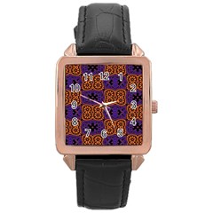 Abstract Clutter Pattern Vintage Rose Gold Leather Watch 