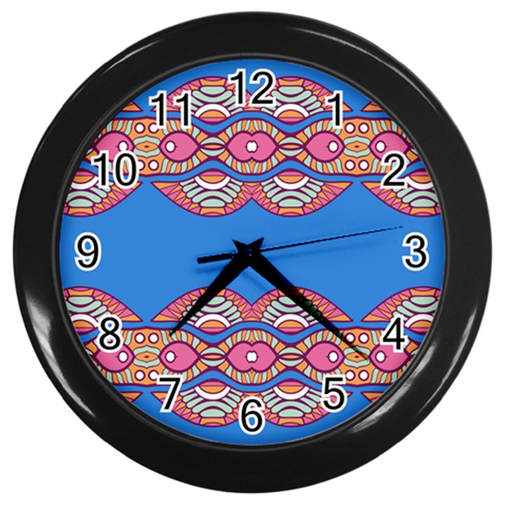 Shapes chains on a blue background                                              Wall Clock (Black)