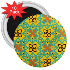 Flowers In Squares Pattern                                               3  Magnet (10 Pack) by LalyLauraFLM