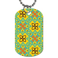 Flowers In Squares Pattern                                               Dog Tag (one Side) by LalyLauraFLM