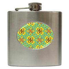 Flowers In Squares Pattern                                               Hip Flask (6 Oz) by LalyLauraFLM