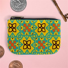 Flowers In Squares Pattern                                              Mini Coin Purse by LalyLauraFLM