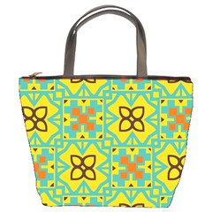 Flowers In Squares Pattern                                               Bucket Bag by LalyLauraFLM