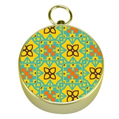 Flowers In Squares Pattern                                               Gold Compass by LalyLauraFLM