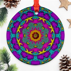 Fern  Mandala  In Strawberry Decorative Style Ornament (round) by pepitasart