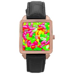 Vibrant Jelly Bean Candy Rose Gold Leather Watch 