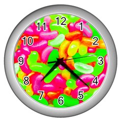 Vibrant Jelly Bean Candy Wall Clock (silver) by essentialimage