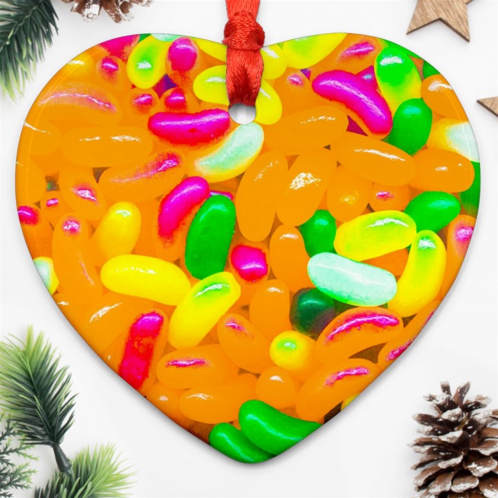 Vibrant Jelly Bean Candy Heart Ornament (Two Sides)