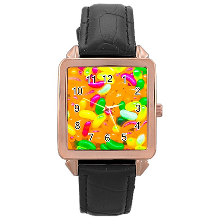 Vibrant Jelly Bean Candy Rose Gold Leather Watch 