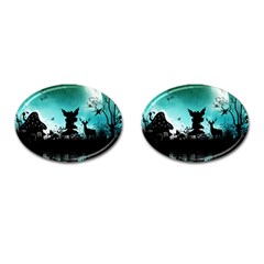 Litte Fairy With Deer In The Night Cufflinks (oval) by FantasyWorld7