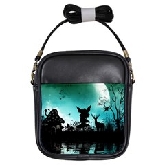 Litte Fairy With Deer In The Night Girls Sling Bag by FantasyWorld7