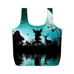 Litte Fairy With Deer In The Night Full Print Recycle Bag (m) by FantasyWorld7