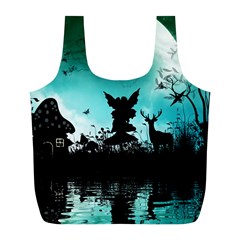 Litte Fairy With Deer In The Night Full Print Recycle Bag (l) by FantasyWorld7