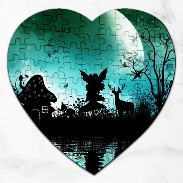 Litte Fairy With Deer In The Night Jigsaw Puzzle (Heart)