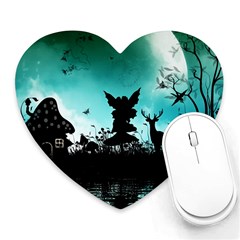 Litte Fairy With Deer In The Night Heart Mousepads by FantasyWorld7