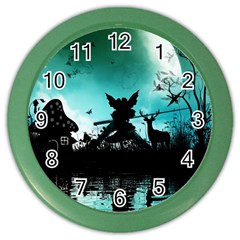 Litte Fairy With Deer In The Night Color Wall Clock