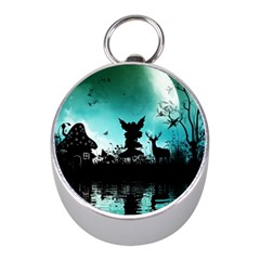 Litte Fairy With Deer In The Night Mini Silver Compasses by FantasyWorld7