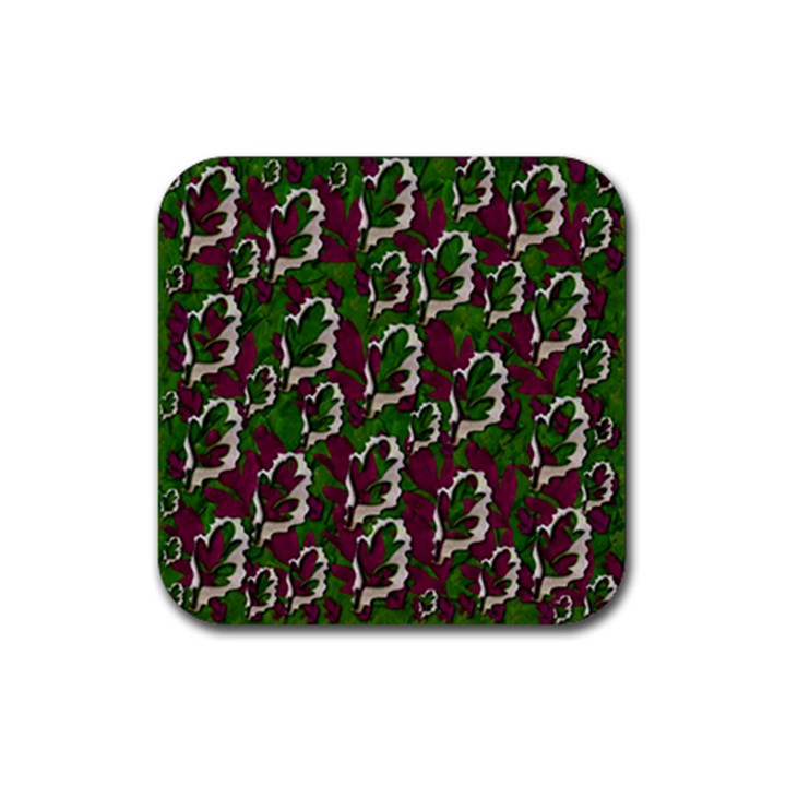 Green Fauna And Leaves In So Decorative Style Rubber Coaster (Square) 