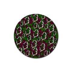 Green Fauna And Leaves In So Decorative Style Rubber Coaster (round)  by pepitasart