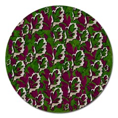 Green Fauna And Leaves In So Decorative Style Magnet 5  (round) by pepitasart