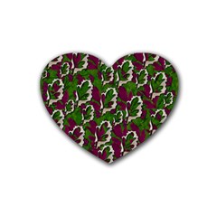 Green Fauna And Leaves In So Decorative Style Rubber Coaster (heart)  by pepitasart