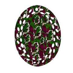 Green Fauna And Leaves In So Decorative Style Oval Filigree Ornament (two Sides) by pepitasart