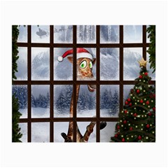 Funny Giraffe  With Christmas Hat Looks Through The Window Small Glasses Cloth (2 Sides) by FantasyWorld7