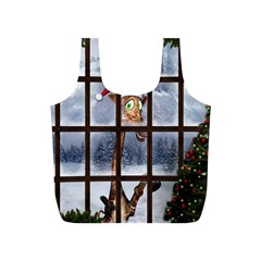 Funny Giraffe  With Christmas Hat Looks Through The Window Full Print Recycle Bag (s) by FantasyWorld7