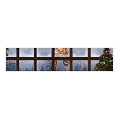 Funny Giraffe  With Christmas Hat Looks Through The Window Velvet Scrunchie by FantasyWorld7