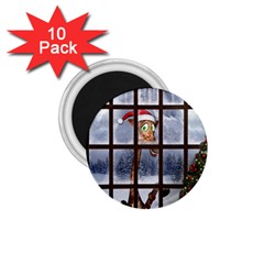 Funny Giraffe  With Christmas Hat Looks Through The Window 1 75  Magnets (10 Pack)  by FantasyWorld7