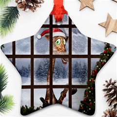 Funny Giraffe  With Christmas Hat Looks Through The Window Star Ornament (two Sides) by FantasyWorld7