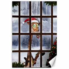 Funny Giraffe  With Christmas Hat Looks Through The Window Canvas 24  X 36  by FantasyWorld7