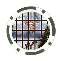 Funny Giraffe  With Christmas Hat Looks Through The Window Poker Chip Card Guard by FantasyWorld7