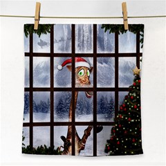 Funny Giraffe  With Christmas Hat Looks Through The Window Face Towel by FantasyWorld7