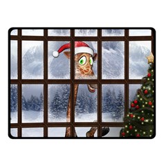 Funny Giraffe  With Christmas Hat Looks Through The Window Fleece Blanket (small) by FantasyWorld7