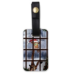 Funny Giraffe  With Christmas Hat Looks Through The Window Luggage Tag (one Side) by FantasyWorld7