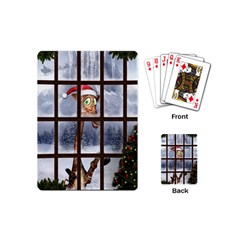 Funny Giraffe  With Christmas Hat Looks Through The Window Playing Cards Single Design (mini) by FantasyWorld7