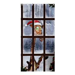 Funny Giraffe  With Christmas Hat Looks Through The Window Shower Curtain 36  X 72  (stall)  by FantasyWorld7