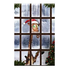 Funny Giraffe  With Christmas Hat Looks Through The Window Shower Curtain 48  X 72  (small)  by FantasyWorld7