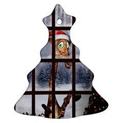 Funny Giraffe  With Christmas Hat Looks Through The Window Ornament (christmas Tree) 