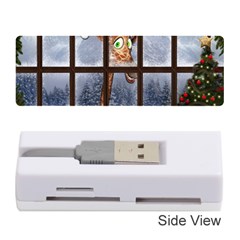 Funny Giraffe  With Christmas Hat Looks Through The Window Memory Card Reader (stick) by FantasyWorld7