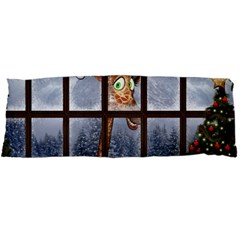 Funny Giraffe  With Christmas Hat Looks Through The Window Body Pillow Case Dakimakura (two Sides) by FantasyWorld7