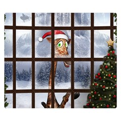 Funny Giraffe  With Christmas Hat Looks Through The Window Double Sided Flano Blanket (small)  by FantasyWorld7