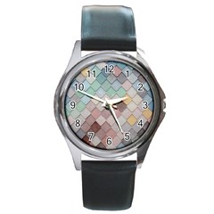 Tiles Shapes 2617112 960 720 Round Metal Watch by vintage2030