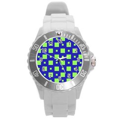 Squares Grid Seamless Round Plastic Sport Watch (l) by Vaneshart