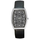 Grid Pattern Backdrop Barrel Style Metal Watch Front